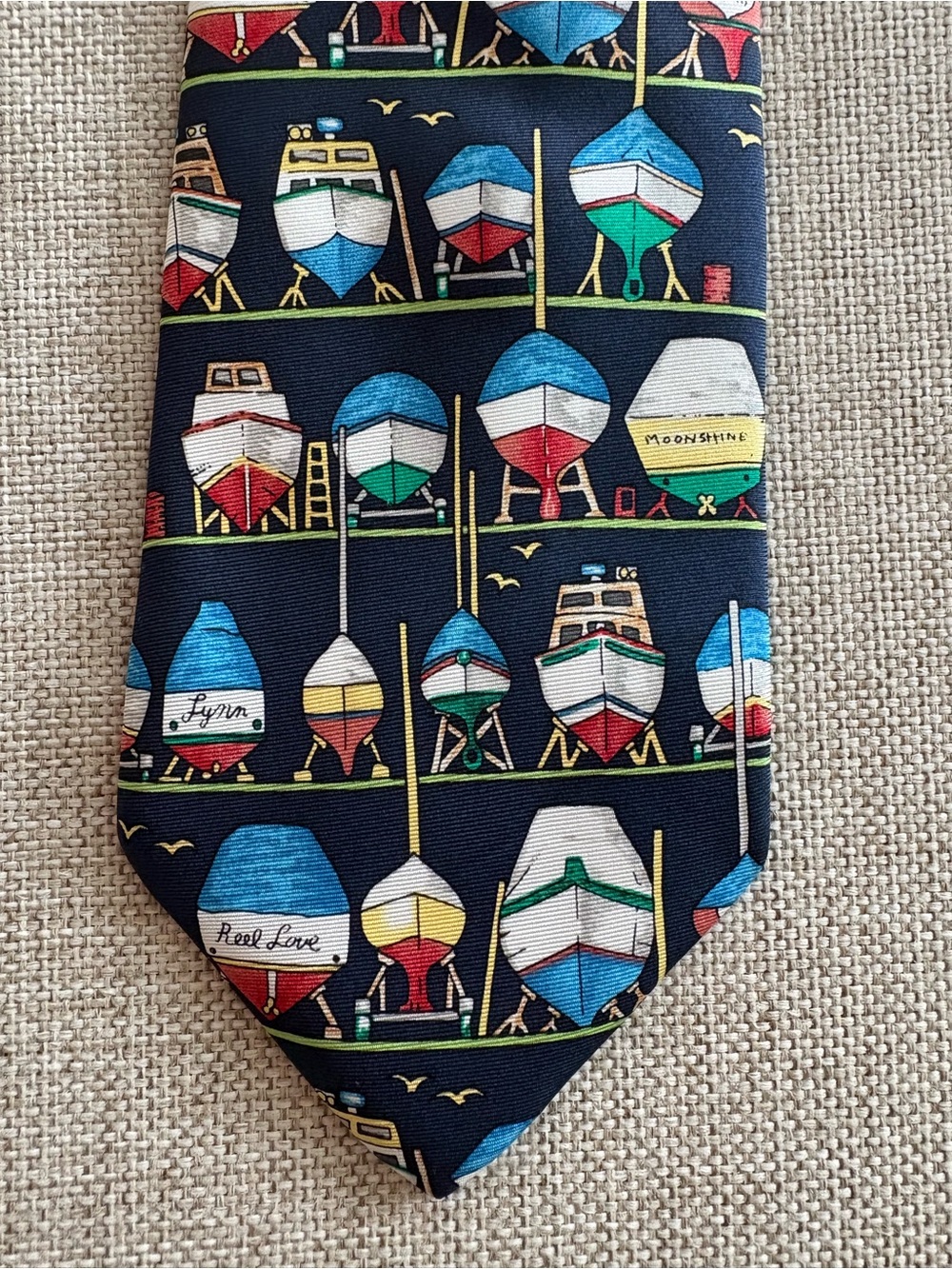 Alynn Eric Holch Winter Storage Nautical Boat 100% Silk Tie 4” Made in USA